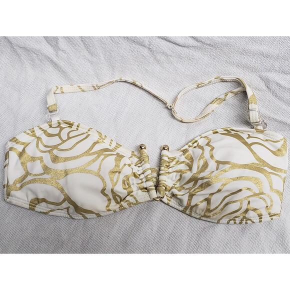 Spiegel White w. Gold Floral Design 2 Piece Strapless Bikini Swim Suit Set - Picture 2 of 10